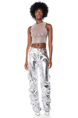 ZELDA RHINESTONE MESH SLEEVELESS TOP IN GREY