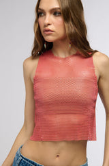 ZELDA RHINESTONE MESH SLEEVELESS TOP IN RED