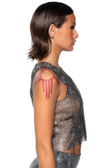 ZELDA RHINESTONE MESH SLEEVELESS TOP IN BLACK