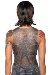 ZELDA RHINESTONE MESH SLEEVELESS TOP IN BLACK