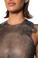ZELDA RHINESTONE MESH SLEEVELESS TOP IN BLACK