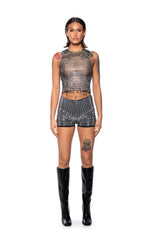 ZELDA RHINESTONE MESH SLEEVELESS TOP IN BLACK