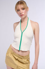 ZIP IT UP SLEEVELESS CROP TOP IN WHITE