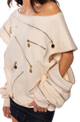 ZIP ME UP OFF THE SHOULDER SWEATSHIRT