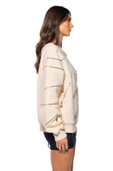 ZIP ME UP OFF THE SHOULDER SWEATSHIRT