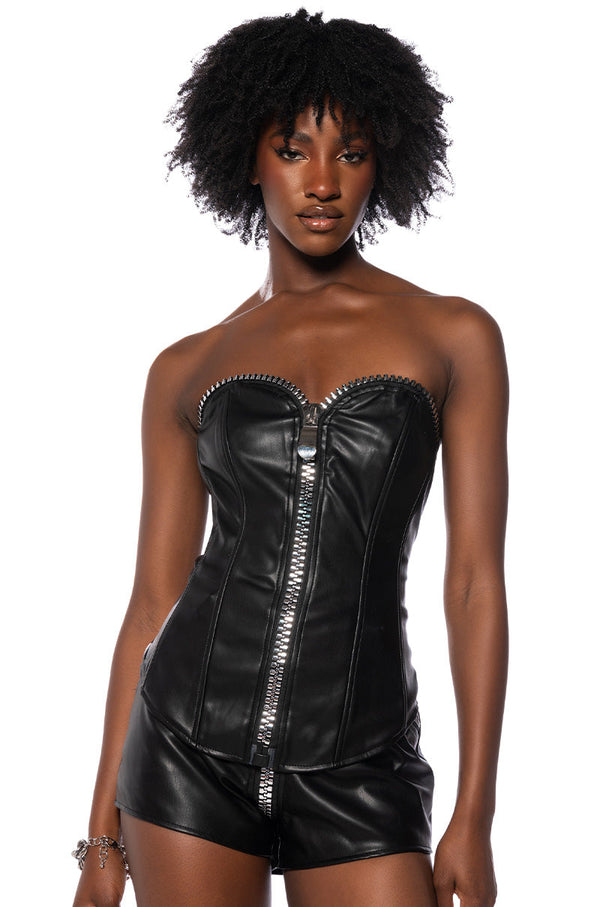 SANCTUARY STATEMENT ZIPPER CORSET IN BLACK