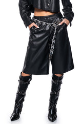 ZOE LONG FAUX LEATHER SHORTS IN BLACK