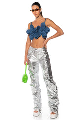 ZOEY DENIM FLOWER CROP TOP