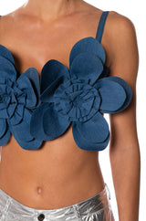 ZOEY DENIM FLOWER CROP TOP
