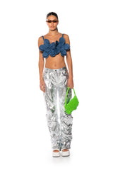 ZOEY DENIM FLOWER CROP TOP