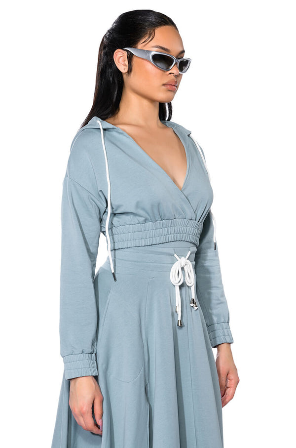 ZUMI CROPPED WRAP FRONT HOODIE