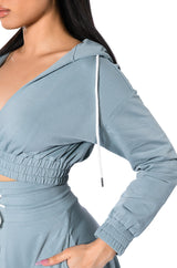 ZUMI CROPPED WRAP FRONT HOODIE
