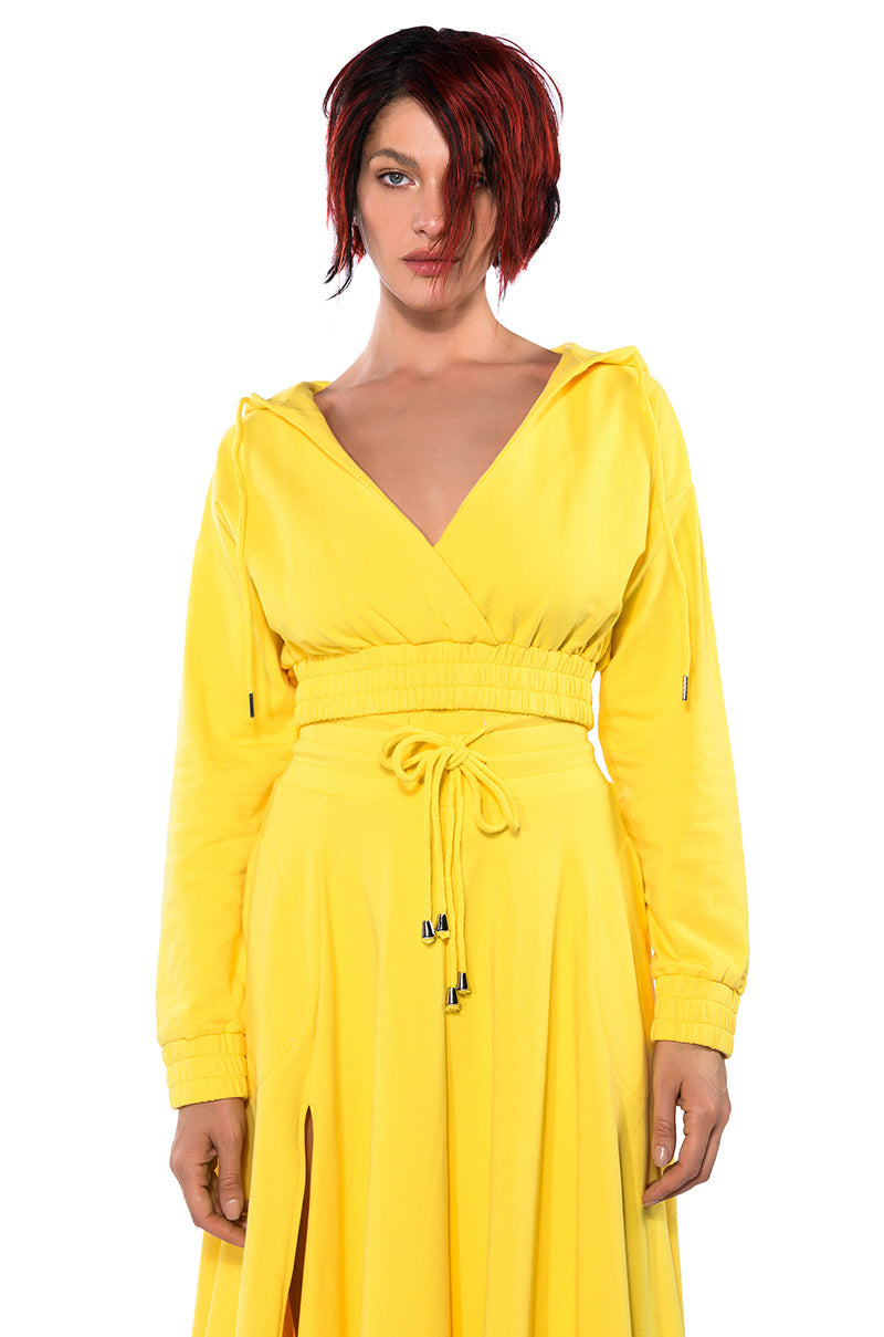 ZUMI CROPPED WRAP FRONT HOODIE