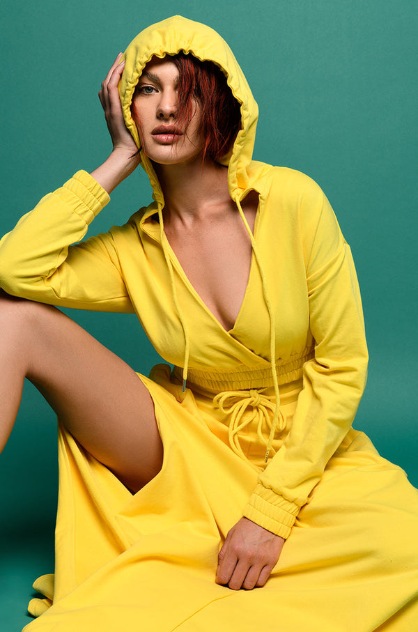 ZUMI CROPPED WRAP FRONT HOODIE