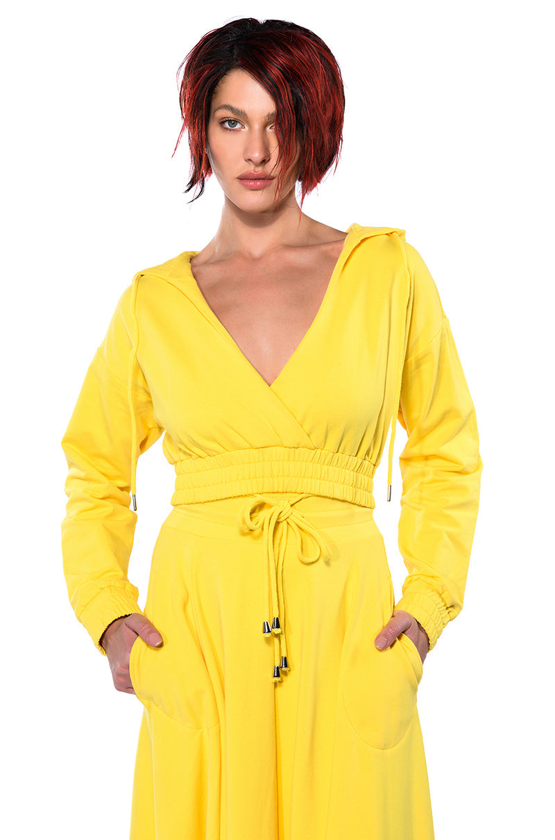 ZUMI CROPPED WRAP FRONT HOODIE