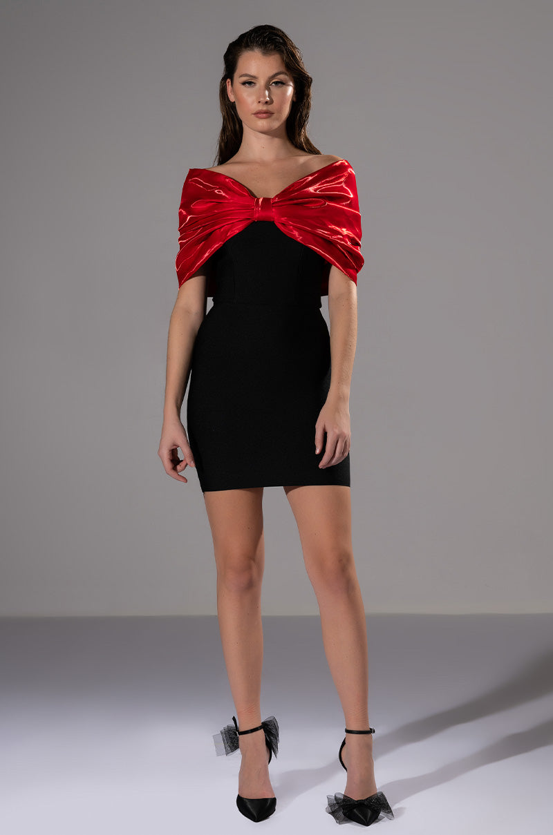 ZURI STATEMENT BOW BANDAGE MINI DRESS