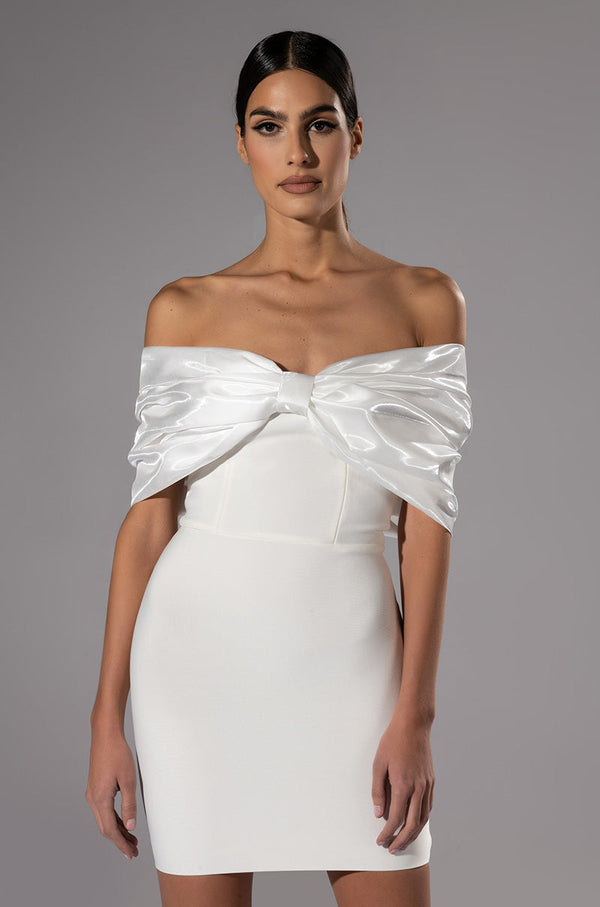 ZURI STATEMENT BOW BANDAGE MINI DRESS